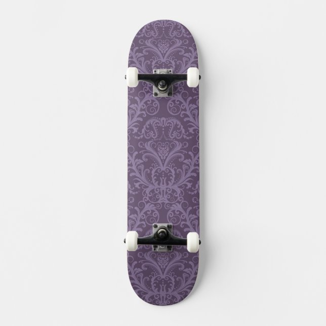Purple floral wallpaper 2 skateboard (Front)