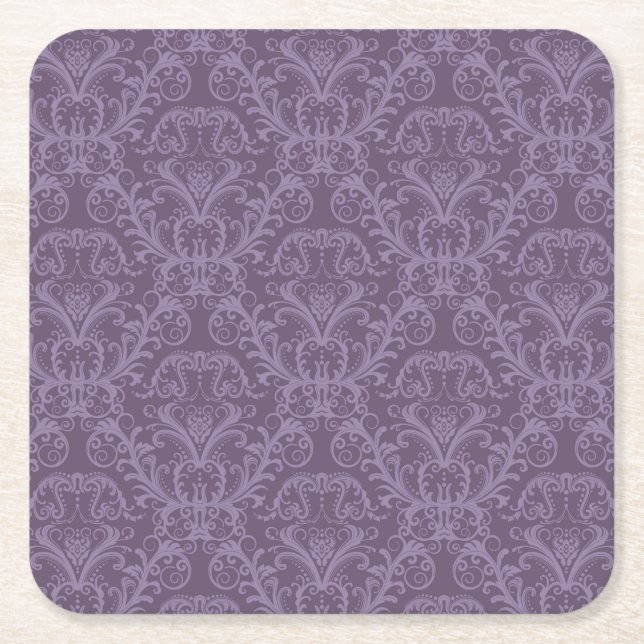 Purple floral wallpaper 2 square paper coaster (Front)