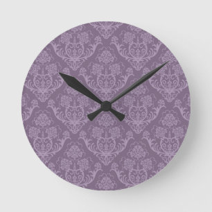 Purple floral wallpaper round clock