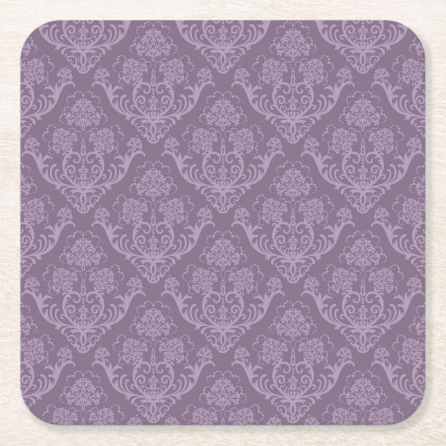 Purple floral wallpaper square paper coaster (Front)
