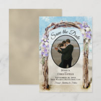 Purple Floral Watercolor Beach Arbor Photo Wedding