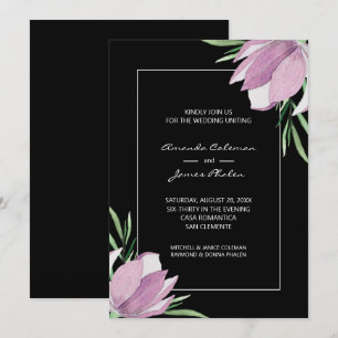 Purple Floral Watercolor Black Wedding  Invitation