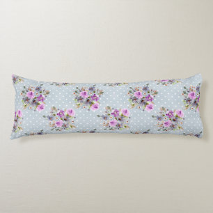 Purple Floral Watercolor Blue White Polka Dot Body Cushion