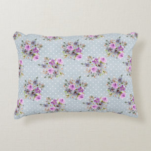 Purple Floral Watercolor Blue White Polka Dot  Decorative Cushion