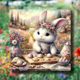 Purple Floral Watercolor Bunny And Easter Treats Holiday Card