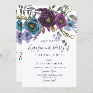 Purple Floral Watercolor Elegant Engagement Party Invitation