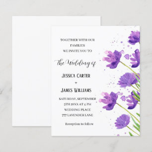 Purple Floral Watercolor Elegant Simple Wedding