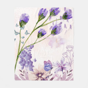 Purple Floral Watercolor Fleece Blanket Cosy Lav