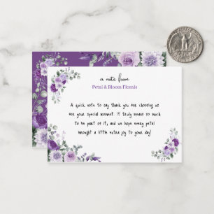 Purple Floral Watercolor Flower Shop Thank You Card