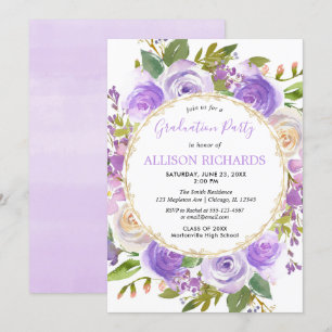 Purple Floral watercolor graduation party Invitation