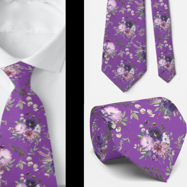 Purple Floral Watercolor Lavender Flowers  Neck Ti Tie (Creator Uploaded)