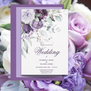 Purple Floral Watercolor Modern Wedding Invitation