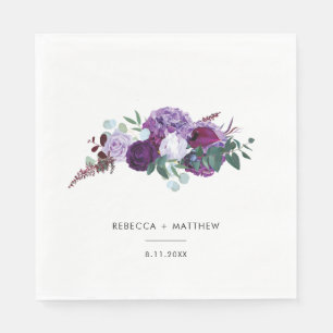 Purple Floral Watercolor Script Wedding Reception Napkin