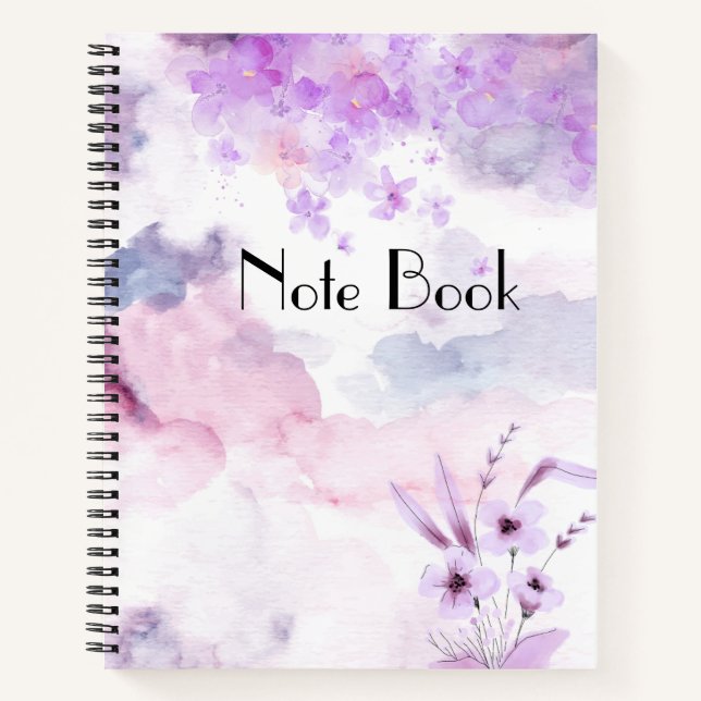 Purple Floral Watercolor Spiral Notebook (Front)