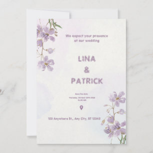 Purple Floral Watercolor Style Wedding Invitation