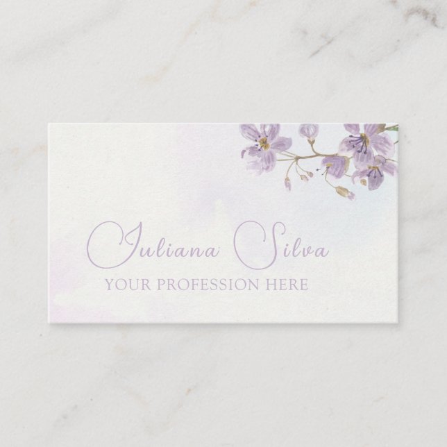 Purple Floral Watercolor Style with QR Business Card (Front)