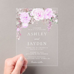 Purple Floral Watercolor Wedding Acrylic Invitations