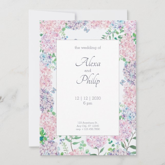 Purple Floral Watercolor Wedding Invitation (Front)