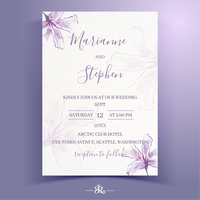 Purple Floral Watercolor Wedding Invitation (Creator Uploaded)