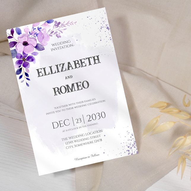 Purple Floral Watercolor Wedding Invitation (Creator Uploaded)