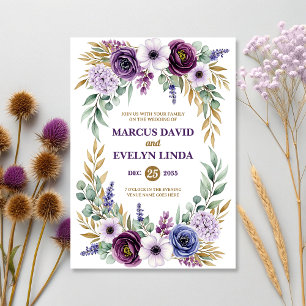 Purple Floral Watercolor Wedding Invitation Card