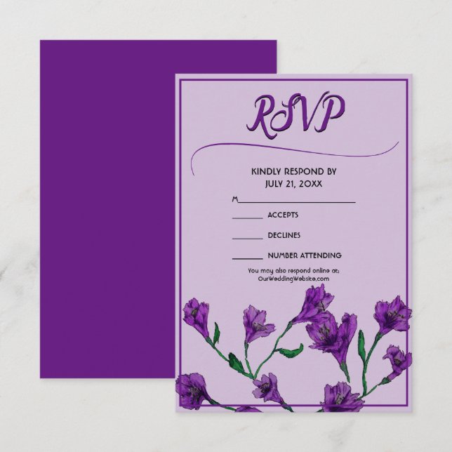 Purple Floral Watercolor Wedding RSVP Card (Front/Back)