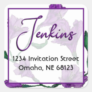 Purple Floral Watercolor Wedding Square Sticker
