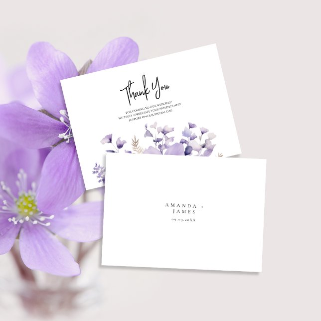 Purple Floral Watercolor Wedding Thank You Card (Creator Uploaded)