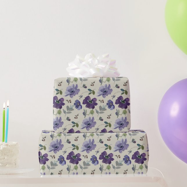 Purple Floral Watercolor Wrapping Paper (Party Gifts)