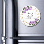 Purple Floral Wed Elegant Gold Glitter Geometric Magnet<br><div class="desc">Personalize this with your names. Floral Wedding Elegant Gold Glitter Geometric design features an elegant faux gold glitter geometric frame pattern. Overlaid with watercolor roses and greenery foliage on two corners. Nice party favors for the reception or any event.</div>