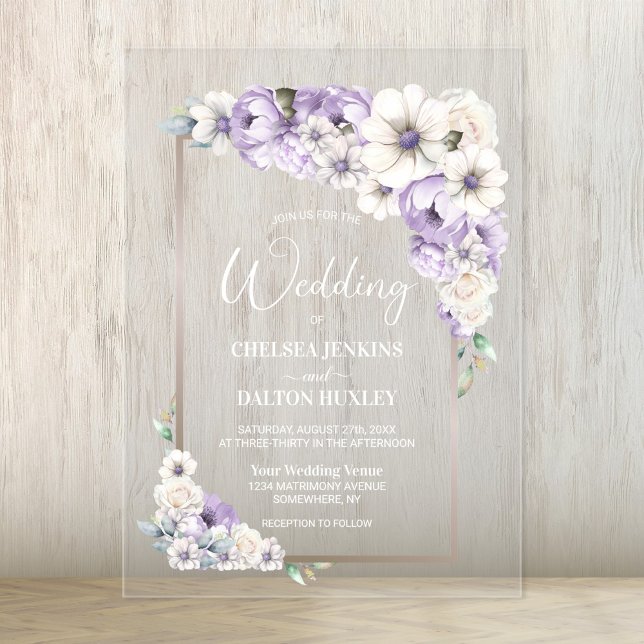 Purple Floral Wedding Acrylic Invitations (Creator Uploaded)