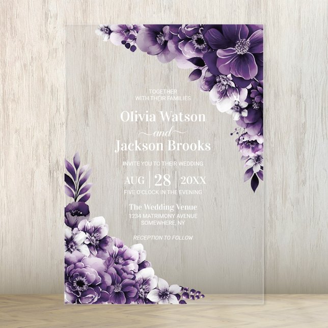 Purple Floral Wedding Acrylic Invitations (Creator Uploaded)