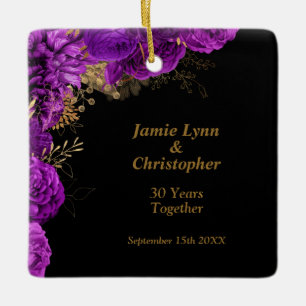 Purple Floral Wedding Anniversary Ceramic Ornament