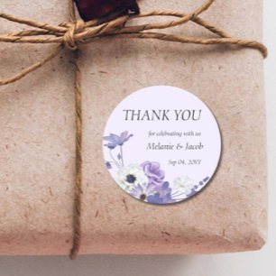 Purple Floral Wedding Classic Round Sticker