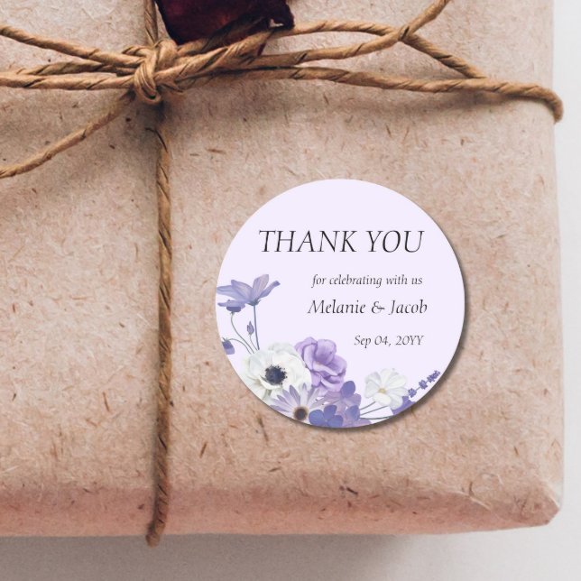 Purple Floral Wedding Classic Round Sticker (Creator Uploaded)