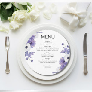 Purple Floral Wedding Flat Menu Card