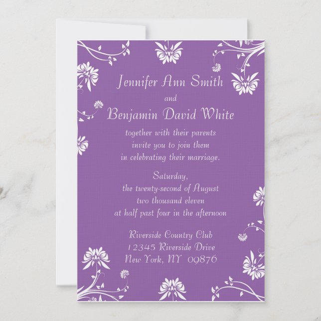 Purple Floral Wedding Invitation (Front)