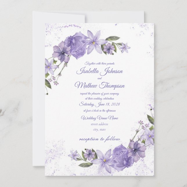 Purple Floral Wedding Invitation (Front)