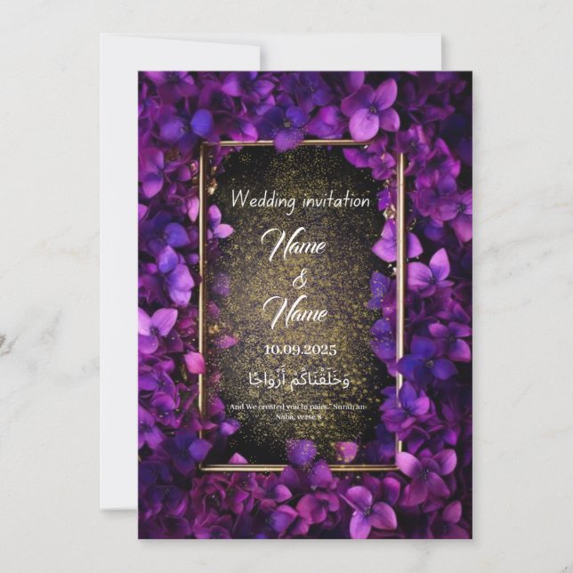 Purple floral wedding invitation  (Front)