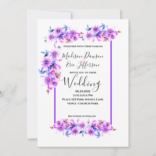 Purple Floral Wedding Invitation (Front)
