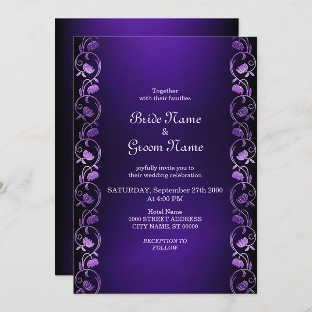 Purple Floral Wedding Invitation (Front/Back)