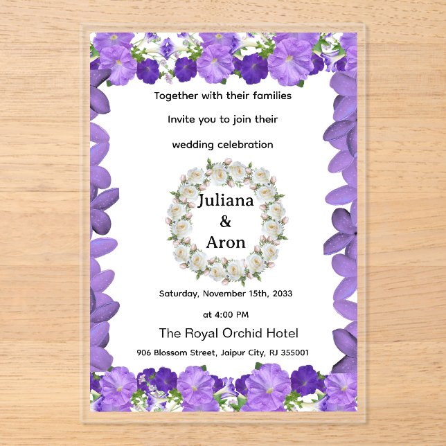 Purple Floral Wedding Invitation – Elegant Garden  (Front)