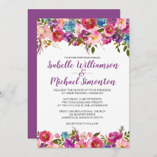 Purple Floral Wedding Invitation Template