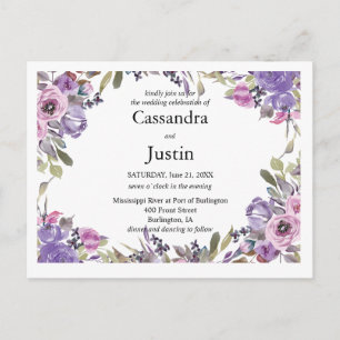 Purple Floral Wedding Invite Postcard