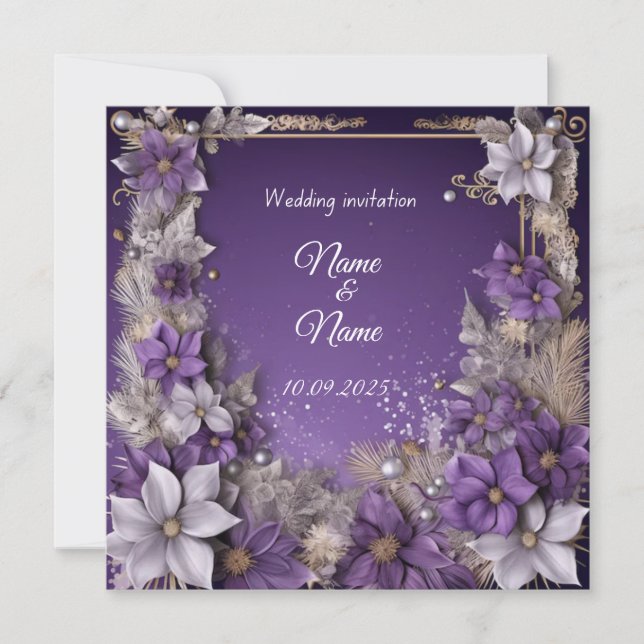 Purple floral Wedding nikkah invitation  (Front)