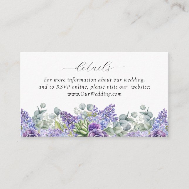 Purple Floral Wedding Online Details Enclosure Card (Front)
