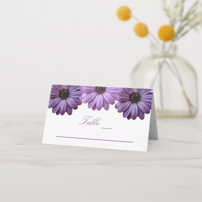 Purple Floral Wedding Place Card (Front)