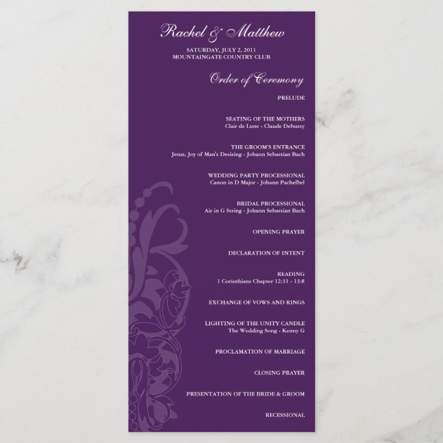 Purple Floral Wedding Program (Front)