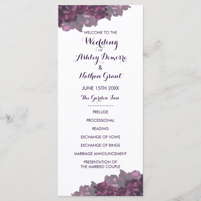 Purple Floral Wedding Program (Front)