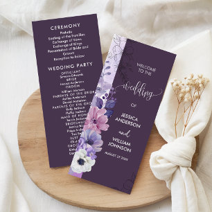 Purple Floral Wedding Program Card